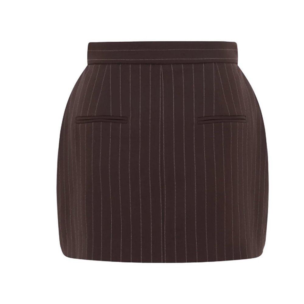 Alex Perry Pinstripe Tailored Mini Skirt – Brown/Silver– New